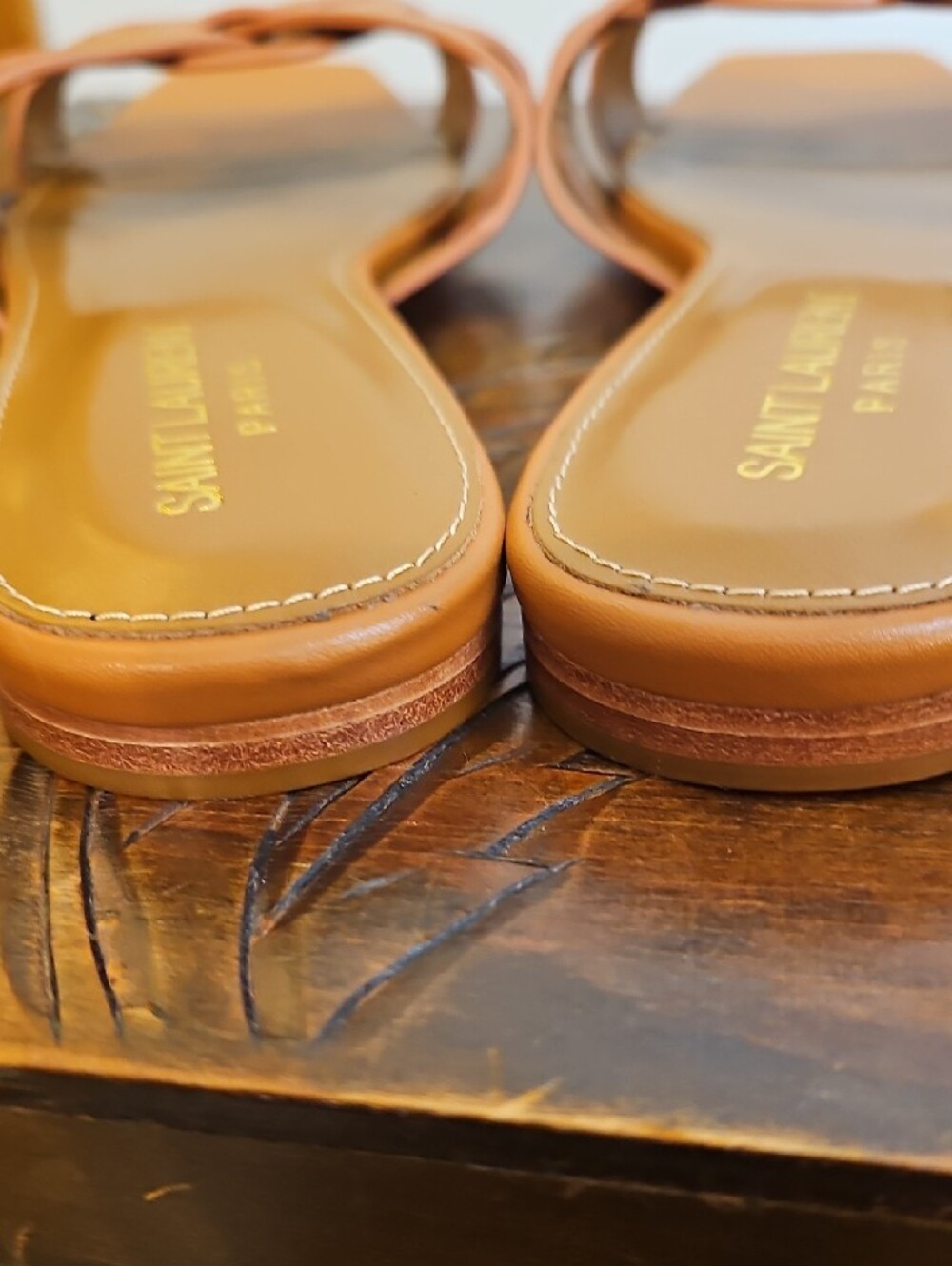 Cognac Leather Knot Tribute Slide Sandals - Picture 5 of 11